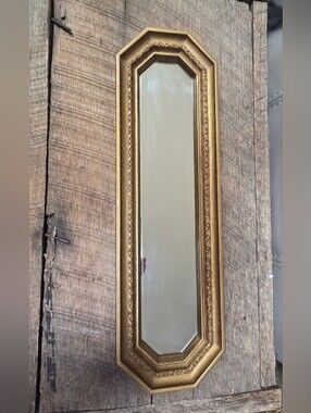 Vintage MCM Homco Gold Bronze Faux Wood Octagon Accent Mirror Hollywood ~ Bin 1N